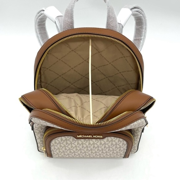 Michael Kors Jaycee Medium Zip Packet Backpack & Trifold Wallet Vanilla/Brown - Picture 6 of 13